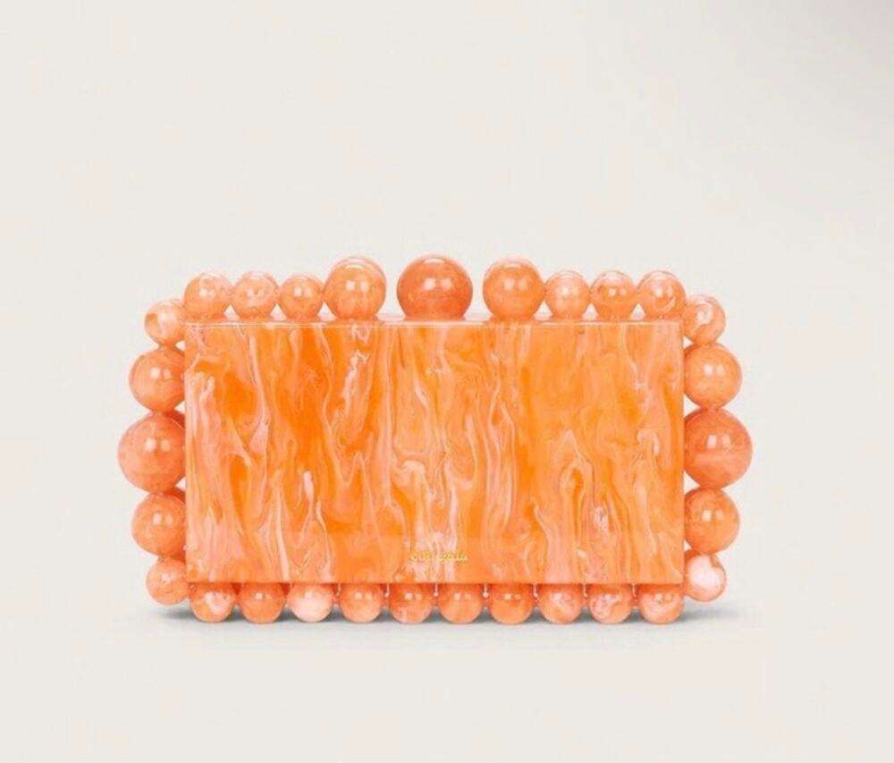 CULT GAIA Eos Clutch Papaya Orange Acrylic Beaded Clutch with Flaw